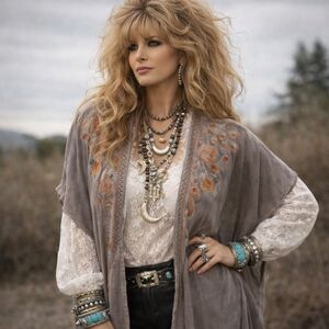 April Sky Embroidered Gray Kimono Cardigan S/M (Anthropology)